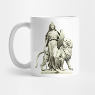 The Law in its feminine form and with the necessary strength and weapons like a lion that commands respect. Vintage photo Mug